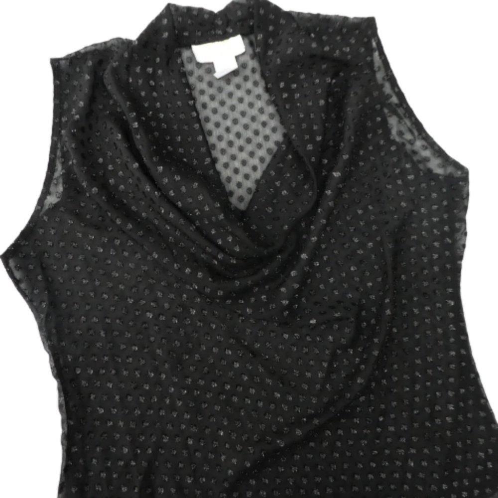 Vintage Lilly of California Sleeveless Blouse Black Sheer Cowl Neck Sparkley L - Picture 7 of 9